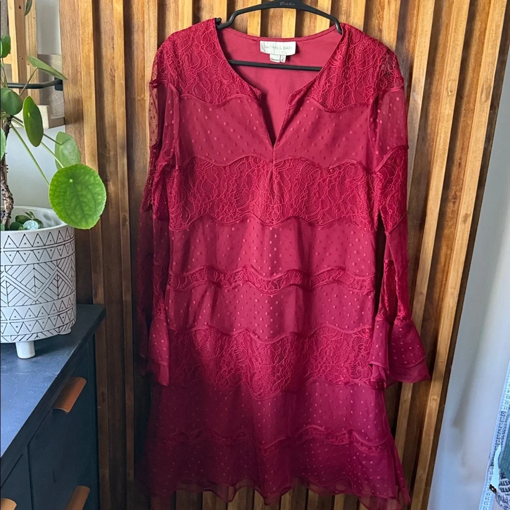 Sachin and Babi Lace Detail Ruffle hem Mini Dress. 4 - Picture 3 of 11